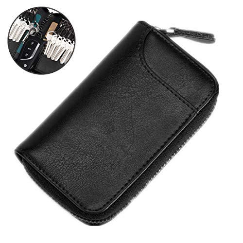 Large Zipper Leather Car Key Case by BAKUN, Key Holder Key Organizer Wallet