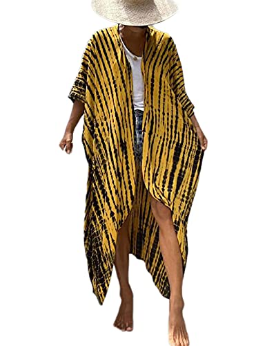Image of Bsubseach Stylish Tie Dye Open Front Long Kimono Swimsuit Coverup for Women | Loose Fit Boho Style Bathing Suits Cardigans,Summer Causal Resort Wear