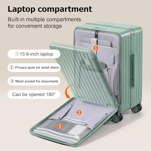 Joyway Hardshell Carry on Luggage Airline Approved with Front Pocket, Lightweight Hardside 20 Inch Suitcase with Spinner Wheels and TSA Lock (Green, Carry on Luggage-20 In)3