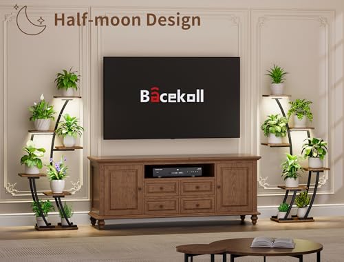 Image of BACEKOLL Plant Stand Indoor with Grow Lights, Plant Shelf Indoor 2 Pack, Corner Plant Stands for Indoor Plants, 6 Tiered Plant Flower Display Shelf, Half-Moon Plant Rack for Home, Living Room, Black