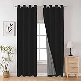 Joydeco Black Blackout Curtains 120 Inches Long, Extra Long Black Out Curtains 108 Inch Long for Living Room Bedroom, Total Room Darkening Drapes for Windows with Grommets