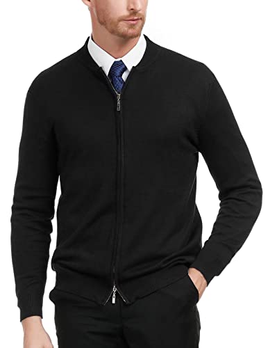 Mens Casual Slim Fit Knitted Cardigan Zip-Up Long Sleeve Sweaters Black, S #TOP1