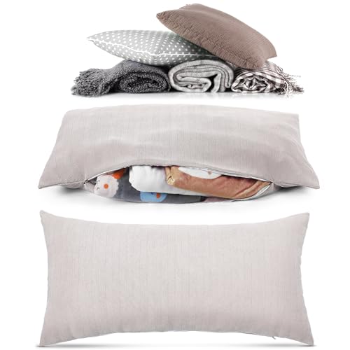 Hahafelt XL Zippered Storage Pillowcase 40'' x 20'' Chenille Couch Pillow Cases with Metal Zipper RV Accessories Decorative Throw Pillow Covers for Couch Sofa Bed Home Decor(Light Brown)