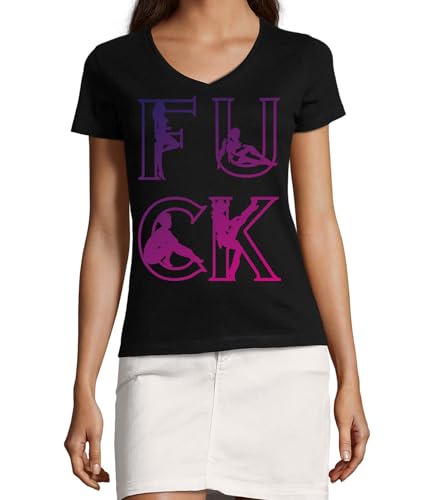 T-shirt V coton femme F U C K Neon Light noir pour un style urbain unique