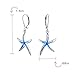 Nautical Aquatic Tropical Beach Vacation Iridescent Blue Created Opal Inlay Starfish Dangle Drop Lever back Earrings For Women .925 Sterling Silver