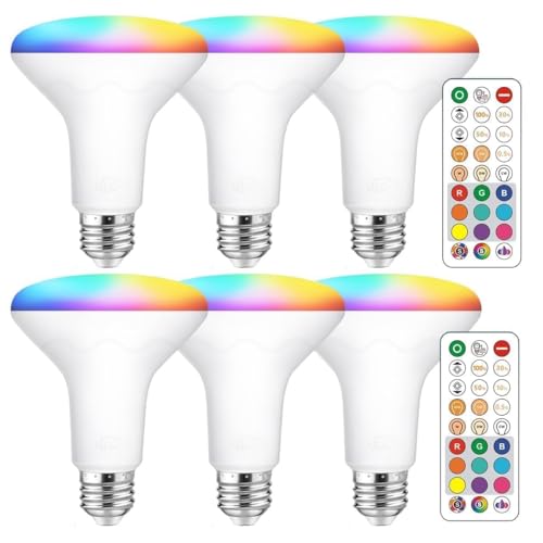ILC BR30 LED Flood Light Bulbs, Color Changing Light Bulbs, 5 Color Temperature Tunable Indoor, with Remote Control (6 Pack)