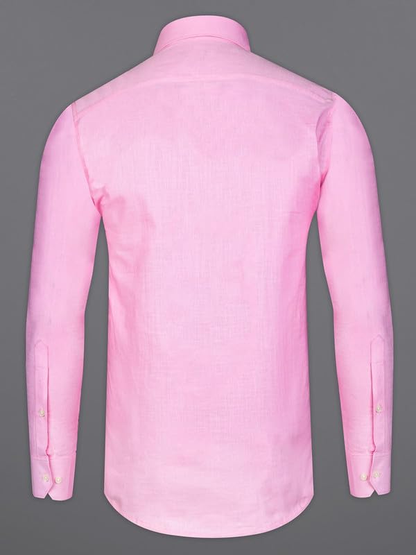 Image of FRENCH CROWN Men's Pink Linen Regular Fit Full Sleeves Casual Shirt