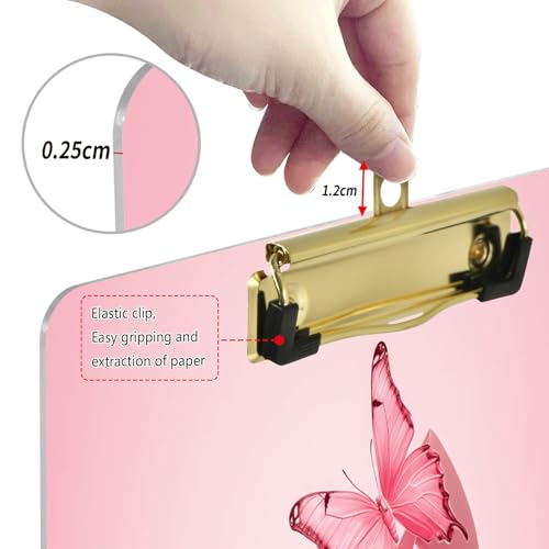 Porte-bloc rose papillon planche à clip transparente A4 pour bureau et école