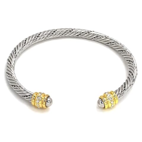 AZR Cable Cuff Bracelet Mixed Metal for Women Twisted Wire Bangle jewelry Wire designer inspired Cross Adjustable Valentine Day Gift Cover