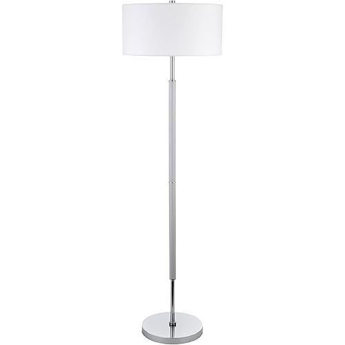 Henn&Hart 2-Light Floor Lamp with Fabric Shade in Cool Gray/Polished Nickel/White, Floor Lamp for Home Office, Bedroom, Living Room , 61" Tall