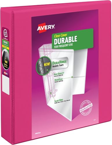 Image of Avery Durable View 3 Ring Binder, 1-1 /2 Inch Slant Rings, 1 Pink Binder (17833) (Pack of 6)