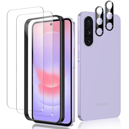 RXNMH 2+2 Pack for Samsung Galaxy A37 5G Screen Protector & Camera Lens Protector Ultra HD Tempered Glass with Easy Installation Frame Anti-Fingerprint Anti-Scratch Case Friendly Bubble Free