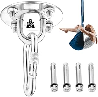 Stainless Steel Eye Plate with Snap Hook Carabiner and Screws Accessories, Heavy Duty Suspension Ceiling Hooks for Hanging Yoga Swing Hammock Boxing Punch Bag, Gym Wall Ring Hook Capacity up to 500KG
