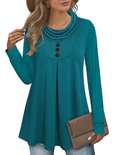Timeson Tunic Tops for Leggings for Women Plus Size,Women's Long Sleeve Winter Tunics Sweaters Cowl Neck Ladies Sweatshirts Plaid Cotton Dressy Thick Fall Shirts Swing Warm Work Blouses Funnel Neck