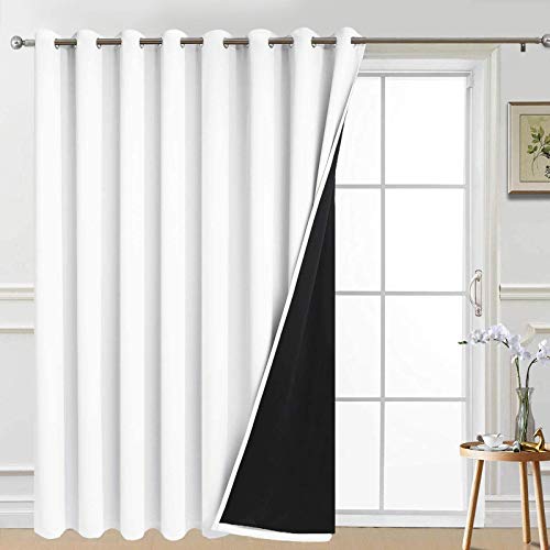 Image of Yakamok Full Shading Curtain for Patio Door,Thermal Insulated Backing Sliding Glass Door Drape with Silver Grommet for Villa(1 Panel, 100W x 84L, Pure White)