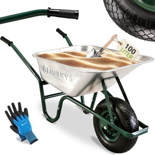 Juskys Schubkarre 100L, 250 kg – mit verzinkter Wanne, Luftreifen & Metall...