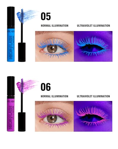 Neon Mascara UV Glow Rainbow Colorful Mascara Natural Lengthening and Thickening Effect No Clumping Waterproof Smudge-Proof Mascara (# 03, Color) - Image 8