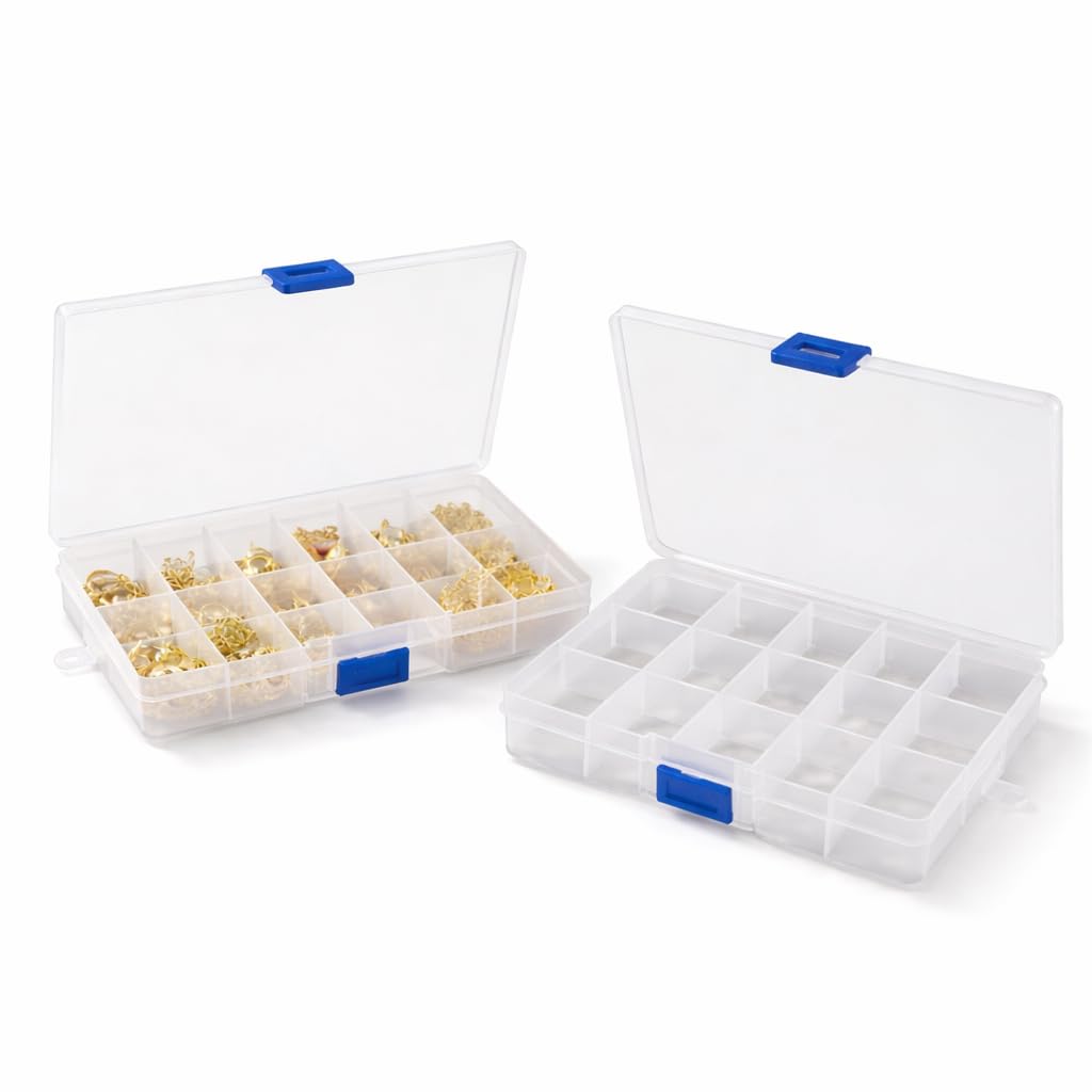 SS PARADISE (Pack of 2) 15 Grid Transparent Plastic Storage Box with Adjustable Dividers | Multipurpose Organizer Case for Jewellery, Beads, Screws & Craft Supplies-image-33