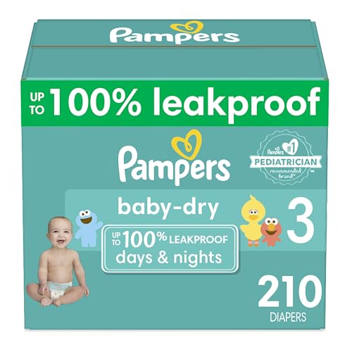 Image of Pampers Baby Dry Diapers - Size 3, One Month Supply (210 Count), Absorbent Disposable Diapers