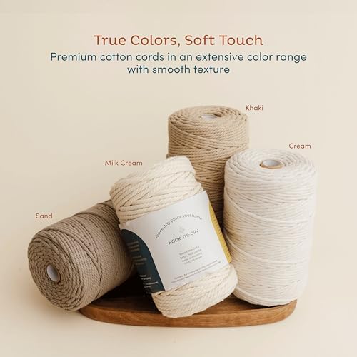 Nook Theory 3mm Macrame Cord 220 Yards - 4mm 5mm Soft Macrame Rope Perfect for Knots - Macrame Supplies for Wall Hangers & Boho Decorations - Cotton Rope - Macrame String (Cream 3mm) - 5