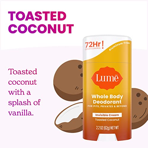 Lume Whole Body Deodorant - Invisible Cream Stick - 72 Hour Odor Control - Aluminum Free, Baking Soda Free, Skin Safe - 2.2 Ounce (Pack Of 2) (Toasted Coconut) #TOP2