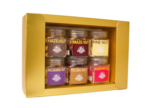 Image of Nature's Blend Gourmet Nut Fusion Gift Set | Ethnic New| Pack of 6 x 100g Jars | Healthy Gifting for all occassion | Almondette, Macadamia Nut, Brazil Nut, Hazelnut, Pecan Nut, Pine Nut | Perfect Corporate & Festive Dry Fruit Gift Hampers | Perfect Corporate Gift Hamper