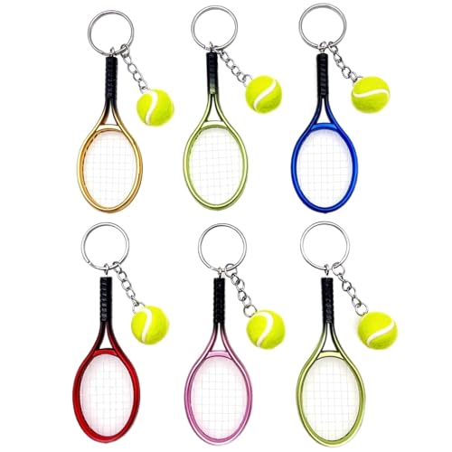 JZK 6x Mini portachiavi racchetta da tennis porta chiavi pallina tennis, regalo a tema tennis, souvenir regalo per appassionati tennis, decorazioni bomboniere per festa tennis