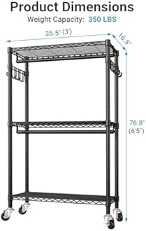 VIPEK R2 Clothes Rack Heavy Duty Clothing Rack for Hanging Clothes, Rolling Garment Rack Adjustable Closet Racks with Double Rods & Hooks, Freestanding Wardrobe Closet Coat Storage Racks, Black