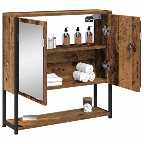 vidaXL Armario con Espejo con Estante Madera Vieja 60 x 16 x 60 cm, Almacenamiento de baño, Elegante Mueble de Pared, Espejo Rectangular, Unidad Funcional de Madera, Ideas Que ahorran Espacio