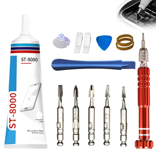 VRYNDH Kit Completo de Reparación para Pantalla de Móvil - Incluye Pegamento T8000/ST8000, Líquido Rellenador de Grietas, Espátulas y Herramientas para Teléfonos y Smartwatches