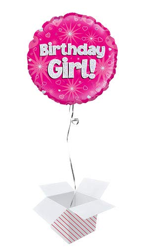 PARTYRAMA.CO.UK Birthday Girl Pink Holographic Round Foil Helium Balloon - Inflated Balloon in a Box