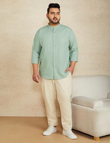 Image of Amazon Brand - Symbol Men's Cotton Shirt | Chinese Collar | Casual | Plain | Full Sleeve | Summer - Regular Fit (Available in Plus Sizes)