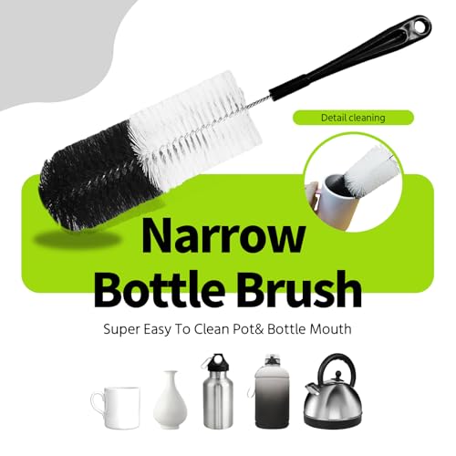 Image of 5 Pack Bottle Brush, 15in Stainless Steel Water Bottle Brush, 3 Straw Brushes, for Cleaning Baby Bottles, Sports Water Bottle, Wine Decanters, Coffee Mug, Narrow Bottle, Tumblers, Flasks, Round Head
