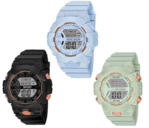 Digital 5 Color Combination Combo of 3 Watches for Kids and Boys