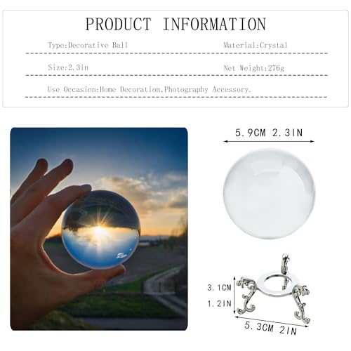 ZEERSHEE 60mm Sparkling Clear Crystal Ball with Stand Handcrafted Photography Prop for Magical Shots Elegant Home & Party Decor for Women