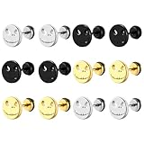 MLPKOI 6 Pares Pendientes de Acero Inoxidable para Hombres y Mujeres, Pequeño Minúsculo Monstruo Redondo Pendient Rock Punk Hippy Halloween Pendientes Regalo