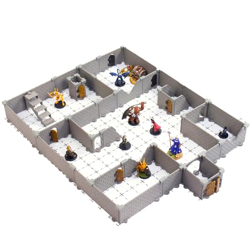 Squire Dungeon Set - Mini Dungeon Castle Cavern DND Terrain for TableTop RPGs, Dungeons & Dragons, Pathfinder, War Gaming, and More! by DCD (51+pcs, 1.4sqft, 8rooms)