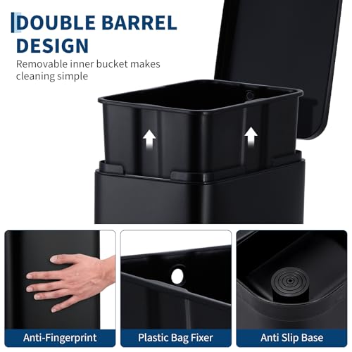 Caneca de basura rectangular 13 galones acero negro miniatura 3