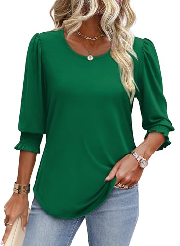 Image of XIEERDUO Blouses for Women Dressy Casual 3 /4 Length Sleeve Womens Tops with Smocked Cuffs