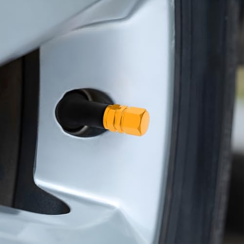 Image of Osilly Car Tire Stem Valve Caps, 8 PCS Aluminum Alloy Valve Stem Covers, Leak-Proof Tire Cap Cover Accessories, Hexgon Style Wheel Air Valve Caps for SUV Car Bike (Yellow)