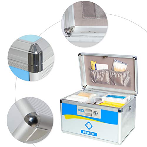 Decaller First Aid Box with Security Lock, Medical Box with Removable Tray for Drugs Storage, 12" x 8 1/5" x 8 1/5", Medium, Blue, YLX003M - Thumbnail 5