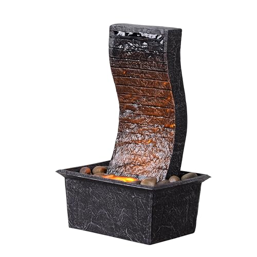 Curved Panel Tabletop Water Fountain LED - Lit - Unique