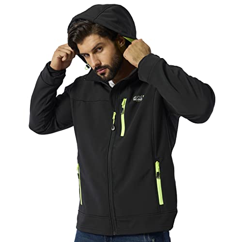 Image of Men's Zip Up Softshell Jackets Fleece Lining Waterproof Hooded Jacket Black Windbreaker Men Mul-Pockets Medium