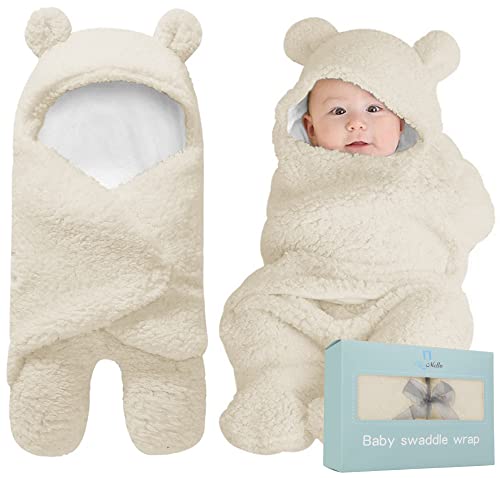 BlueMello Baby Swaddle Blanket | Ultra-Soft Plush Essential for Infants 0-6 Months | Receiving Swaddling Wrap Beige | Ideal Newborn Registry and Toddler Boy Accessories | Perfect Baby Girl Shower Gift
