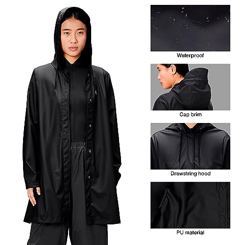 RAINS A-Linie W Jacke - wasserdichte Jacke für Damen Mantel mit Kapuze Ausrüstung, Schwarz, M