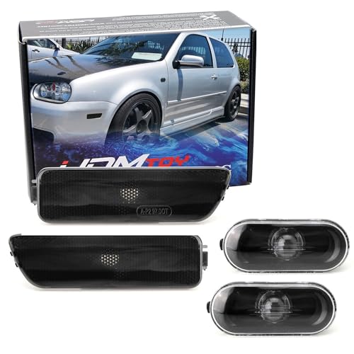 iJDMTOY Euro Smoked Lens Bumper & Fender Side Marker, Repeater Light Housing Combo Compatible With Volkswagen: 1999-2005 MK4 Golf GTI R32 Rabbit Jetta, Replace OEM Sidemarker Lamps