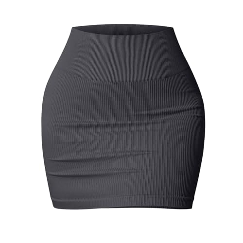 Faldas envolventes sexys con clips para mujer, faldas básicas, versátiles, elásticas, acanaladas, informales, simples, elegantes, de color sólido, de cintura alta, faldas a cuadros para mujer, gris, M