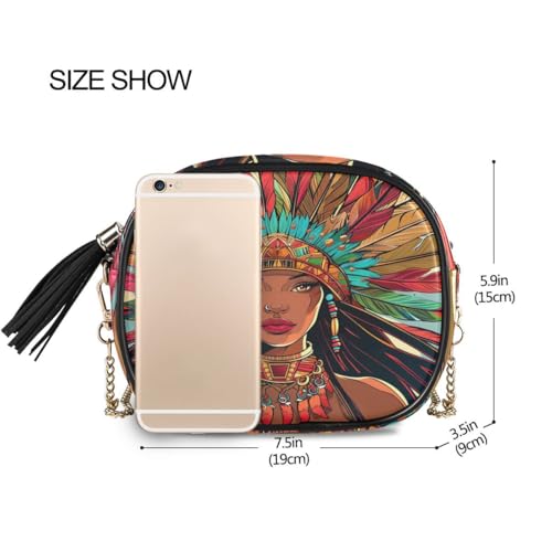ALAZA Women's An African Woman in A Massive Headdress PU Leather Crossbody Bag Shoulder Purse with Tassel3