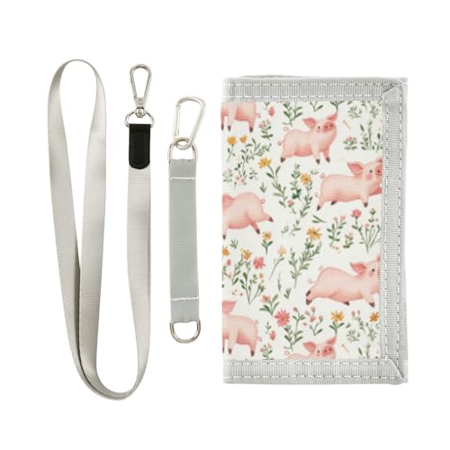 Wusikd Pig Flowers Kids Wallet for Boys Girls Pink Toddler Trifold Wallet Novelty Wallet for Teens Women Men