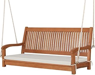 Tangkula 2 Person Hanging Porch Swing, Outdoor Bench Swing with Chains, High Back, Cozy Armrests, Heavy Duty 800Lbs Wooden Hanging Swing Chair with Cushion for Backyard, Deck, Garden